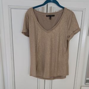 White House Black Market Shimmery Gold V-Neck Short Sleeve Top